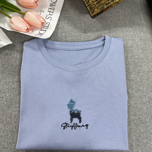 【桑蚕丝丝光棉短袖 小羊款短袖T恤女】基础款 宽松小羊款 刺绣字母搭配短袖T恤女 商品图8