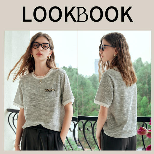 OLrain欧芮儿黑白色短袖T恤女夏季2024年新款小香风圆领针织上衣 商品图4