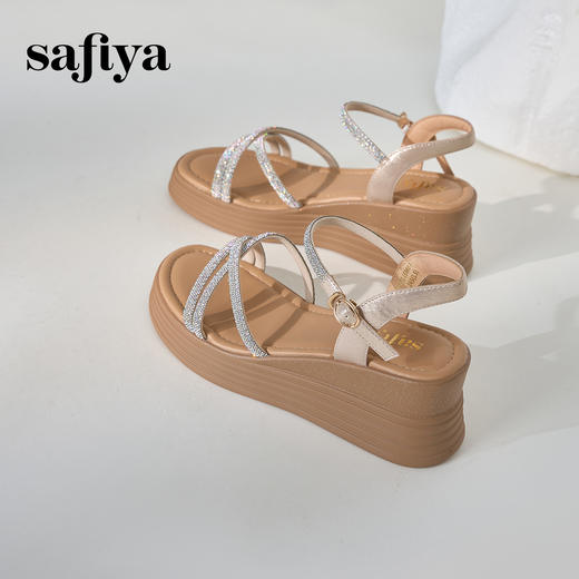 Safiya/索菲娅2024 夏季仙女风水钻一字带松糕厚底坡跟凉鞋 SF42115404 商品图5