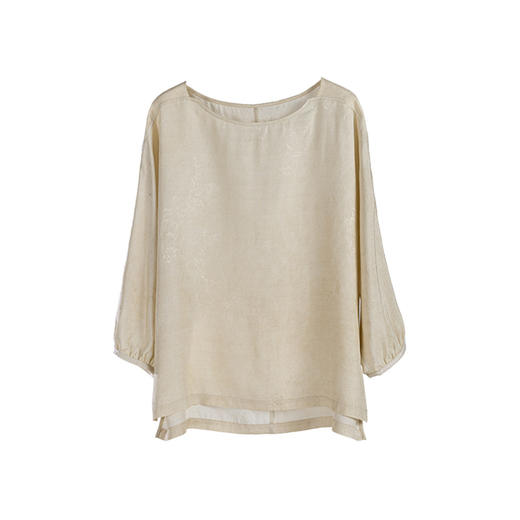 绽放198朵/真丝桑蚕丝19姆米柞蚕丝提花脏染米杏色休闲衬衫 商品图4