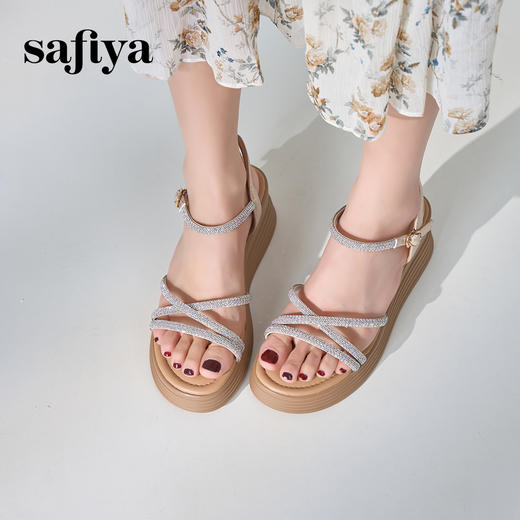 Safiya/索菲娅2024 夏季仙女风水钻一字带松糕厚底坡跟凉鞋 SF42115404 商品图1