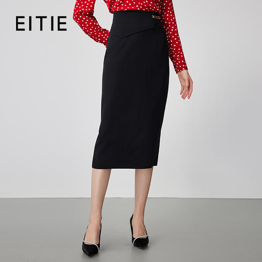 EITIE爱特爱夏季新款精致通勤高腰包臀显瘦经典黑色半身裙B2406318 商品图0