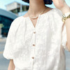 【严选】伊芙丽精致皱感设计暗花法式甜美泡泡袖衬衫小上衣女2024夏装新款1F4921641 商品缩略图2