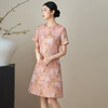 新中式改良旗袍，繁花枝鸟气质禅意收腰连衣裙WLZD-2411411 商品缩略图0