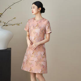 新中式改良旗袍，繁花枝鸟气质禅意收腰连衣裙WLZD-2411411