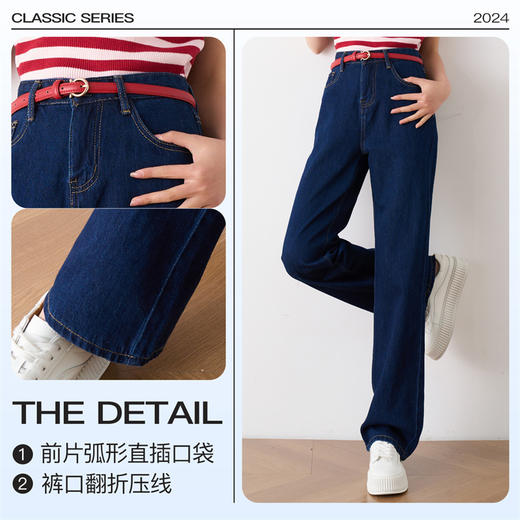 OLrain欧芮儿深蓝色高腰牛仔裤女夏季2024年新款休闲直筒长裤 商品图3