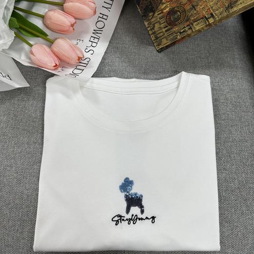 【桑蚕丝丝光棉短袖 小羊款短袖T恤女】基础款 宽松小羊款 刺绣字母搭配短袖T恤女 商品图6