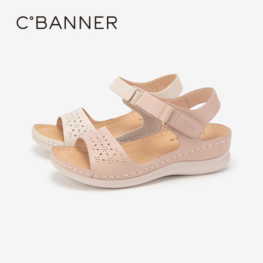 千百度休闲魔术贴凉鞋女款夏季厚底增高镂空透气真皮凉鞋A24301318 商品图1