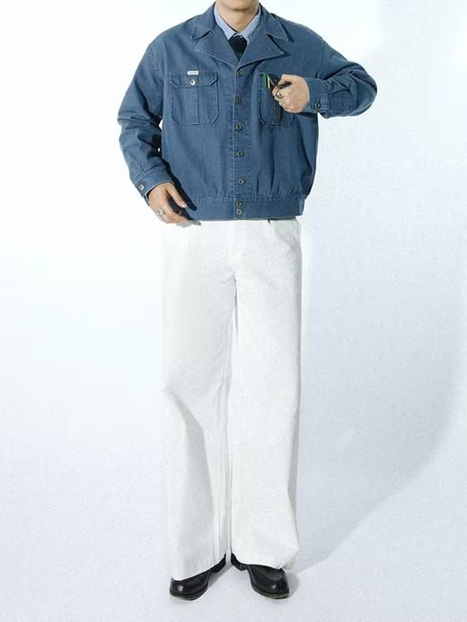 SUPERTOFU(SPTF)/RC-SS24-J068/磨损做旧 人字纹 翻领 法工蓝 工装夹克 商品图2
