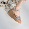 Safiya/索菲娅2024 夏季仙女风水钻一字带松糕厚底坡跟凉鞋 SF42115404 商品缩略图3