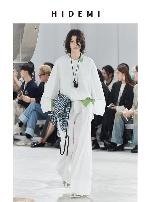 HIDEMI 极简圆领廓形设计感廓形袖白色衬衫 商品图0