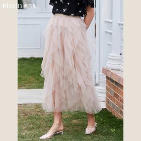 OLrain法式网纱半身裙女夏季2022年新款收腰荷叶边纯色女神蛋糕裙