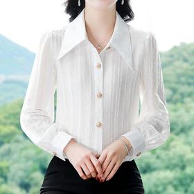 TZF-衬衫女长袖2024年春装新款设计感小众时尚纯色衬衣肌理感高档小衫