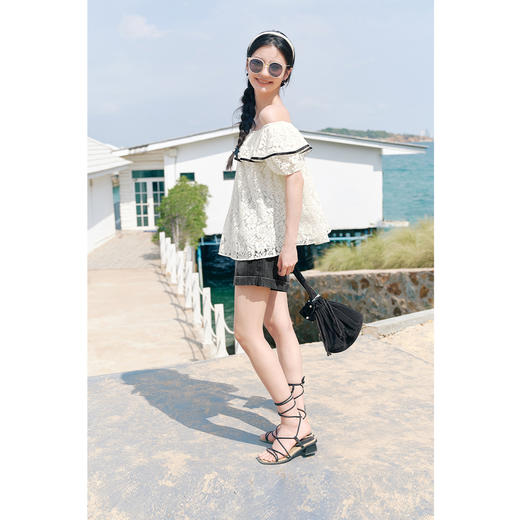 【严选】诗凡黎衬衫一字领浪漫衬衣女2024春夏新款荷叶领百搭法式SF4220351 商品图1