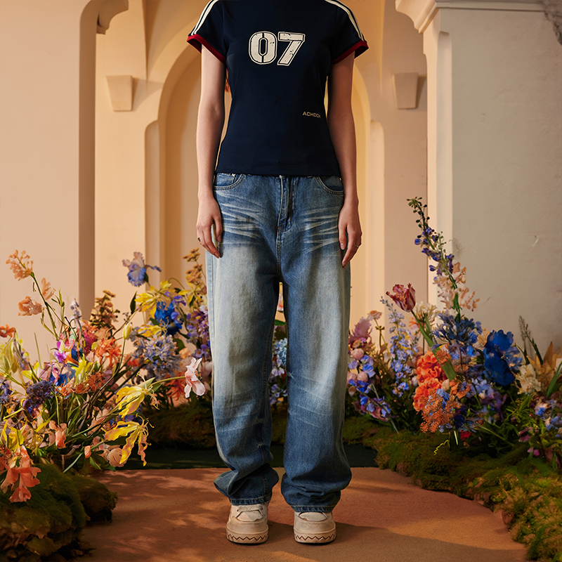 【2024SS新款】美式复古水洗宽松直筒牛仔裤潮牌高街春秋款长裤