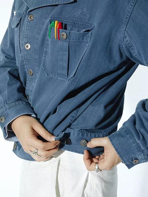 SUPERTOFU(SPTF)/RC-SS24-J068/磨损做旧 人字纹 翻领 法工蓝 工装夹克 商品图1