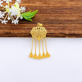 【限时克减150元】足金999.9 古法空心镂空莲花莲蓬流苏如意锁包璎珞锁吊坠(ANWZGFDZ00121-1)（预售产品下单后不退款不退货不换货不补差价）