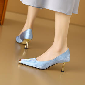 【预售5天】金属头方头蓝色性感，法式粉色气质细跟单鞋CX2392-4