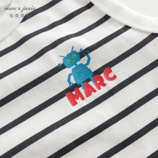 马克珍妮2024年夏装新款男童黑白条纹机器人纯棉短袖背心240532 商品图4