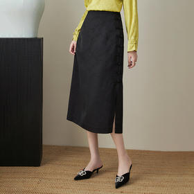 新中式简约轻奢，复古盘扣设计开叉高腰半身裙WLZD-2411511