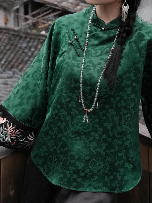 盛唐婧 |高货/祖母绿重缎香云纱复古外套（特价品） 商品图3