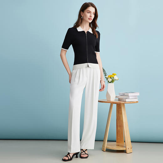 EITIE爱特爱夏季新款时尚气质通勤撞色翻领针织上衣B2401304 商品图2