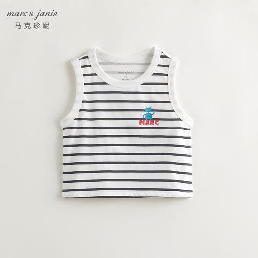 马克珍妮2024年夏装新款男童黑白条纹机器人纯棉短袖背心240532 商品图1