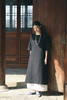 绽放223朵/优雅气质新中式后领系扣侧开衩宽松干洗亚麻黑色连衣裙 商品缩略图5