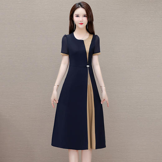 QYM-2416夏季短袖连衣裙2024年新款圆领拼色中长款时尚A字裙 商品图5