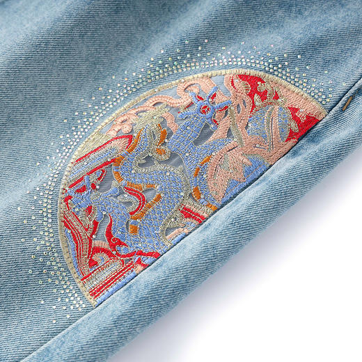 复古绣花烫钻轻奢，高腰牛仔半身裙WLZD-2411507 商品图2