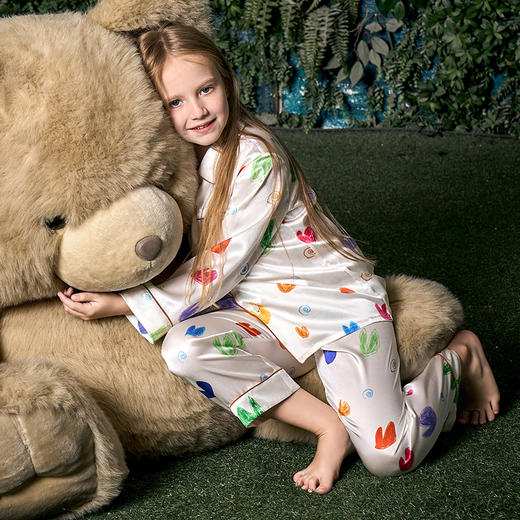 SOLO SETA 22姆米真丝儿童印花睡衣套装女长袖长裤桑蚕丝2025新款 商品图1