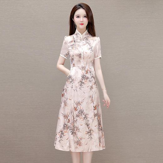 新中式印花改良旗袍，盘扣短袖连衣裙QYM-LRX-131330-Y 商品图1