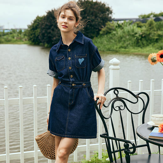 欧芮儿法式牛仔连衣裙女夏2023新款复古收腰小个子上衣套装半身裙 商品图0