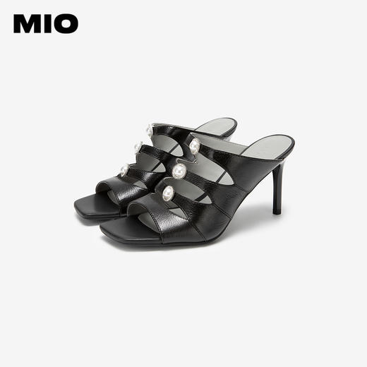 MIO米奥夏季方头细高跟时装凉鞋珍珠饰扣优雅时髦凉拖女鞋M243141205 商品图3
