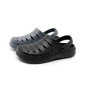 西遇厚底洞洞鞋男2024新款夏季简约休闲黑色沙滩凉鞋软底外穿拖鞋21545546