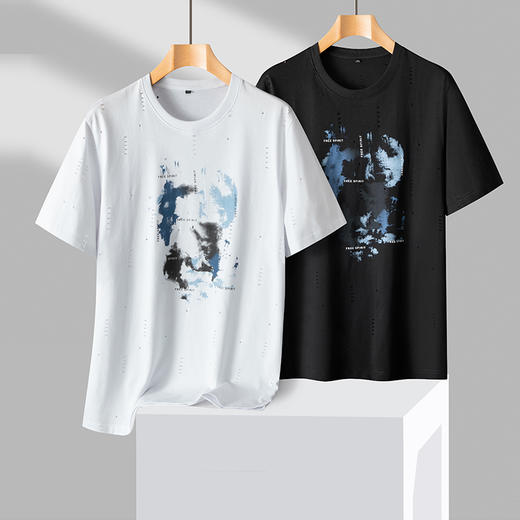 【新款DPS】大依优型大码扎染印花短袖T恤圆领加肥加大肥佬休闲宽松透气上衣男士半袖夏装潮款 商品图0