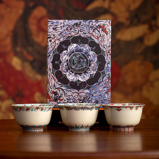 敦煌文创福灵敦煌纹彩杯创意实用陶瓷鎏金杯水杯茶杯创意礼盒生日结婚礼物 棕褐色 商品图4