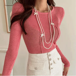 OKBA60437百搭气质仿珍珠时尚韩版多层长款项链毛衣链
