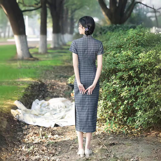 格子年轻款少女，气质高端日常素雅旗袍CCG-9193 商品图2
