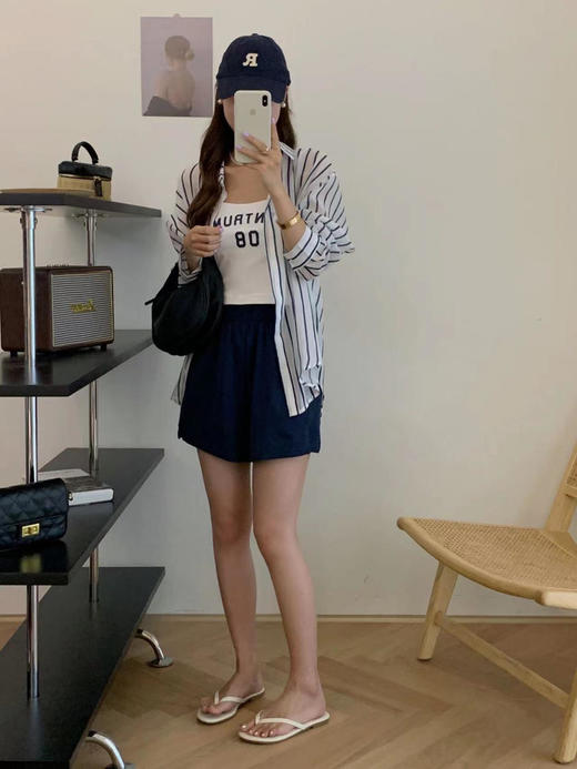 【G商品推广】条纹衬衫吊带三件套G-6133 商品图1