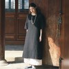绽放223朵/优雅气质新中式后领系扣侧开衩宽松干洗亚麻黑色连衣裙 商品缩略图0