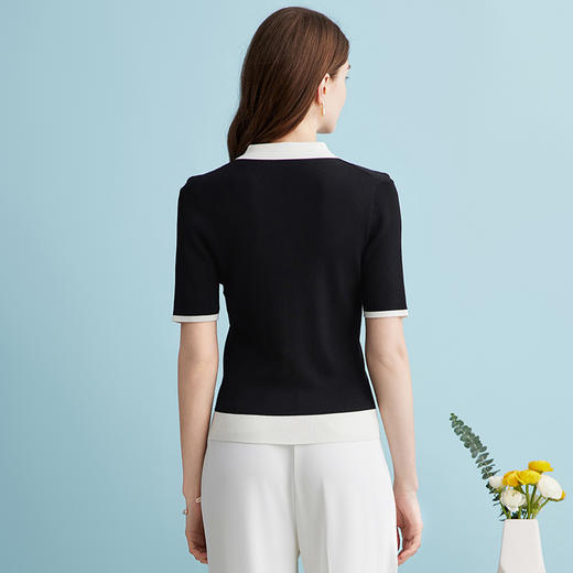 EITIE爱特爱夏季新款时尚气质通勤撞色翻领针织上衣B2401304 商品图5