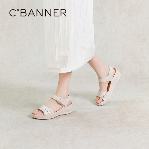 千百度休闲魔术贴凉鞋女款夏季厚底增高镂空透气真皮凉鞋A24301318 商品图2