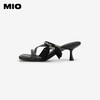 MIO米奥夏季方头时尚拖鞋简约一字带时髦闪钻高跟一字拖女M243141307 商品缩略图1