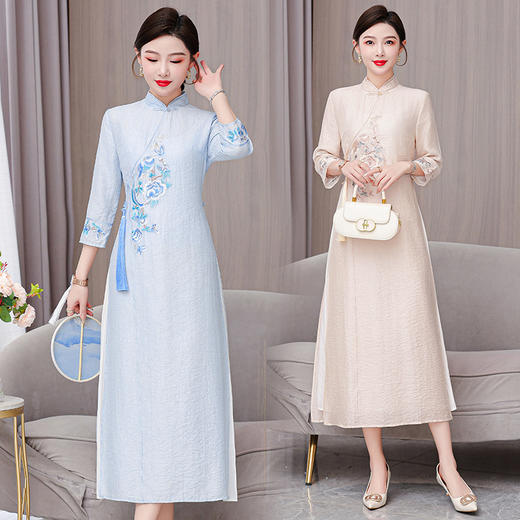 AHM mdnz5710改良版旗袍连衣裙复古国风刺绣裙 商品图0