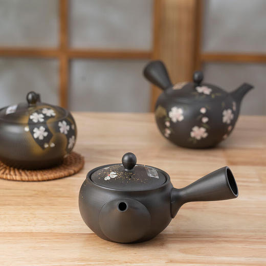 【非同款】美浓烧（Mino Yaki）常滑烧日本进口手作紫砂黑泥富仙手绘樱花复古粗淘过滤泡茶壶茶具 商品图3