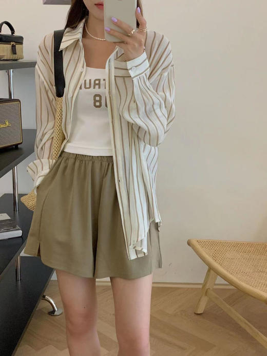 【G商品推广】条纹衬衫吊带三件套G-6133 商品图0