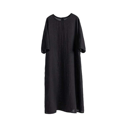 绽放223朵/优雅气质新中式后领系扣侧开衩宽松干洗亚麻黑色连衣裙 商品图4
