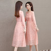 QYM-6628106中式连衣裙复古盘扣长袖粉色中长裙时尚女装高腰A字裙 商品缩略图2