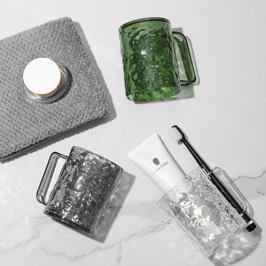 【冰川纹 高颜值塑料杯子带把手】学生宿舍牙刷杯 家用透明漱口杯 情侣杯 商品图2